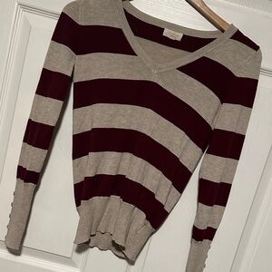 Ambiance Maroon and Beige Striped Top S Y2K